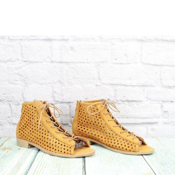 Musse & Cloud Aiden Orange Leather Back Zip Perforated Peep Toe Sandals Size 9 - Picture 3 of 9